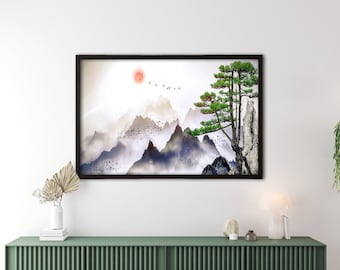 Landscape Japanese wall art Mountain print art Japan print, Mountain canvas art Japan home decor Asian wall decor