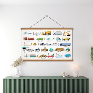 Fahrzeuge ABC Print, Transport Alphabet Druck, Jungen Spielzimmer Wandkunst, Jungen-Kinderzimmer Dekor, Klassenzimmer Drucke, Lernposter,