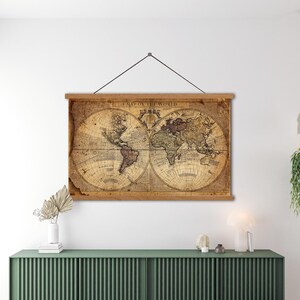 Impression de carte du monde antique, art mural globe vintage, affiche de carte de la terre à l'ancienne, cadeau géographie historique, décoration de chambre explorateur, voyage rustique