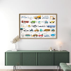 Transport Alphabet Druck, Fahrzeuge ABC Druck, Junge Spielzimmer Wandkunst, Junge Kinderzimmer Dekor, Klassenzimmer Drucke, Lernposter,