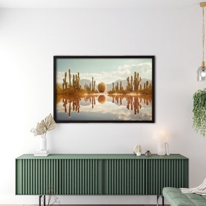 Southwest Saguaro Cactus Succulent Desert Photography,Framed Canvas Print Wall Art, Modern Art Western Decor for Living Room