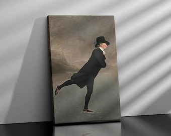 Framed The Skating Minister, Vintage Winter Wall Art, Gentleman Skating Print Art, Moody Neutral Holiday Decor