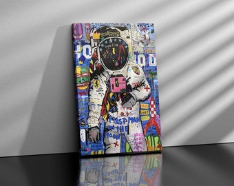 Arte spaziale ispirata a Banksy con astronauta, Banksy ASTRONAUTA, stampa su tela, arte spaziale da parete,