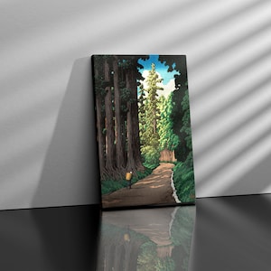 Kawase Hasui Road to Nikko Canvas, Japanese Forest Landscape Wall Art, Vintage Shin Hanga Poster, Peaceful Pathway Print