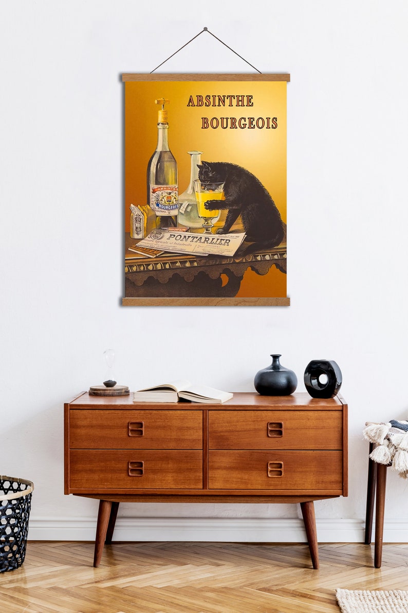Absinthe Bourgeois-affisch, vintage 1902 fransk katt-alkoholreklam väggkonsttryck bild 4