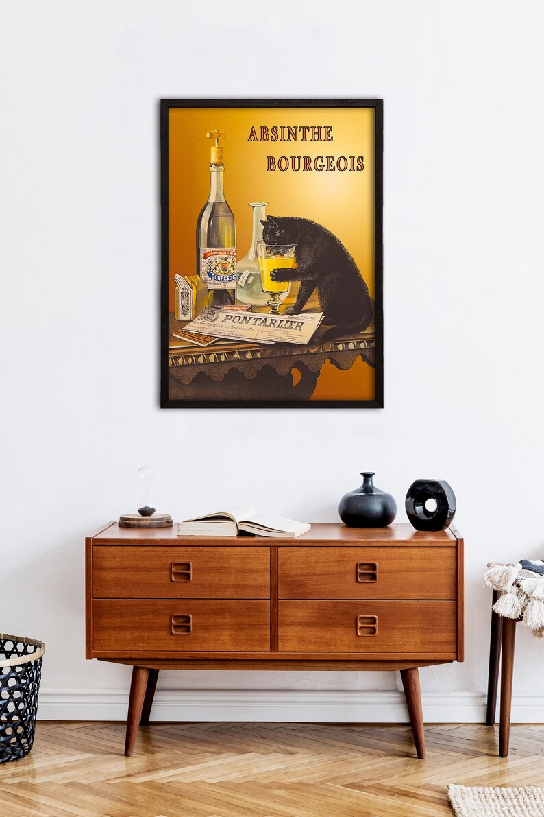 Absinthe Bourgeois-affisch, vintage 1902 fransk katt-alkoholreklam väggkonsttryck bild 2