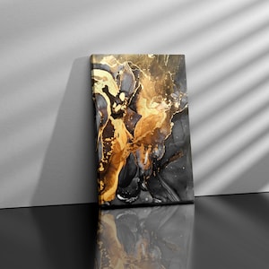 Framed Abstract Canvas Art,Marble Black and Gold Wall Art Canvas, Oversized Canvas Art, Extra Large Wall Art, Marble Wall Decor,