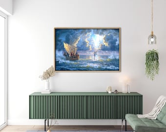 Jesus geht auf das Wasser, Jesus Christus Leinwand gerahmt, christliche Leinwand, Jesus Gläubiger Druck Kunst, Jesus Leinwanddruck