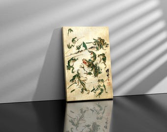 Battle of the Frogs Vintage Canvas, Funny Animal Illustration Wall Art, Antique Amphibian Print, Rustic Nature Decor, Quirky Frog Artwork