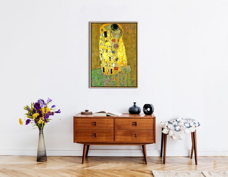 The Kiss by Gustav Klimt Canvas – Romantic Gold Foil Wall Art Print ...