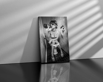 Hepburn, arte da parete in tela per il bagno, decorazione da parete in bianco e nero, decorazione da parete per ragazza, donna, decorazione da parete