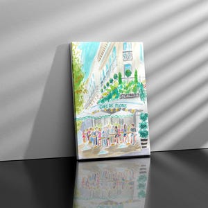 French Cafe Watercolor Print, Paris Cityscape Wall Art, Café de Flore Painting, French Bistro Kitchen Decor, Travel Art Gift for Her