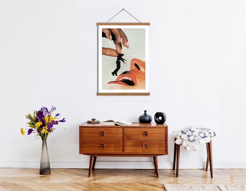 Man Eater Surreal Collage Print, Vintage Lips Poster, Feminist Wall Art, Editorial Fashion Decor, Surreal Canvas Print image 4