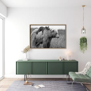 Bear canvas wall art Bear Cub Nursery wall decor Brown bear Funny Animal wall art Kids room decor Baby Animal black white print