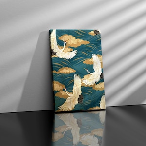 Framed Vintage Japanese Crane Bird illustration Poster, Art Canvas Print, Home Decor,Japanese Wall Art, Two Cranes Poster Print