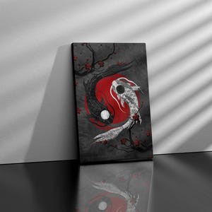 Japanese Koi Fish Art, Yin Yang Zen Wall Art Art, Koi, Huge Canvas Wall Art, Yin Yang Circle Canvas, Zen Abstract, Yin Yang, Japanese Art