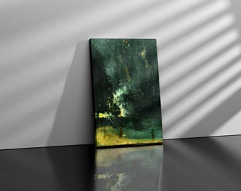 James Whistler Nocturne w czerni i złocie, plakat z nadrukiem The Falling Rocket, dekoracja wnętrz, plakat w stylu vintage, ciemny wydruk, płótno giclee w ramie