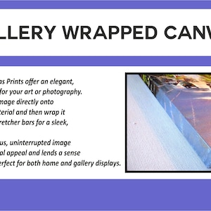 May include: Close-up of a gallery wrapped canvas print. The canvas is stretched over wooden stretcher bars and the image wraps around the sides, creating a seamless look.