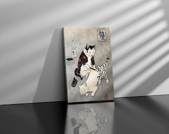 Framed Japanese Samurai Tattoo Painting Cat,Japanese Cat Framed Art , Japanese Cat Art Print , Cat Wall Decor,japanese poster gifts