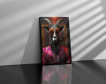 Baphomet, Goat Painting, Fashion Print,Canvas Baphomet Art,Contemporary Art,Fashion Art, Animal Art,Pagan Art,70s Art, Witchcraft Print