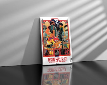 Cowboy Bebop Canvas Wall Art – Retro Anime Poster Print – Spike Spiegel and Crew Sci-Fi Japanese Animation Decor