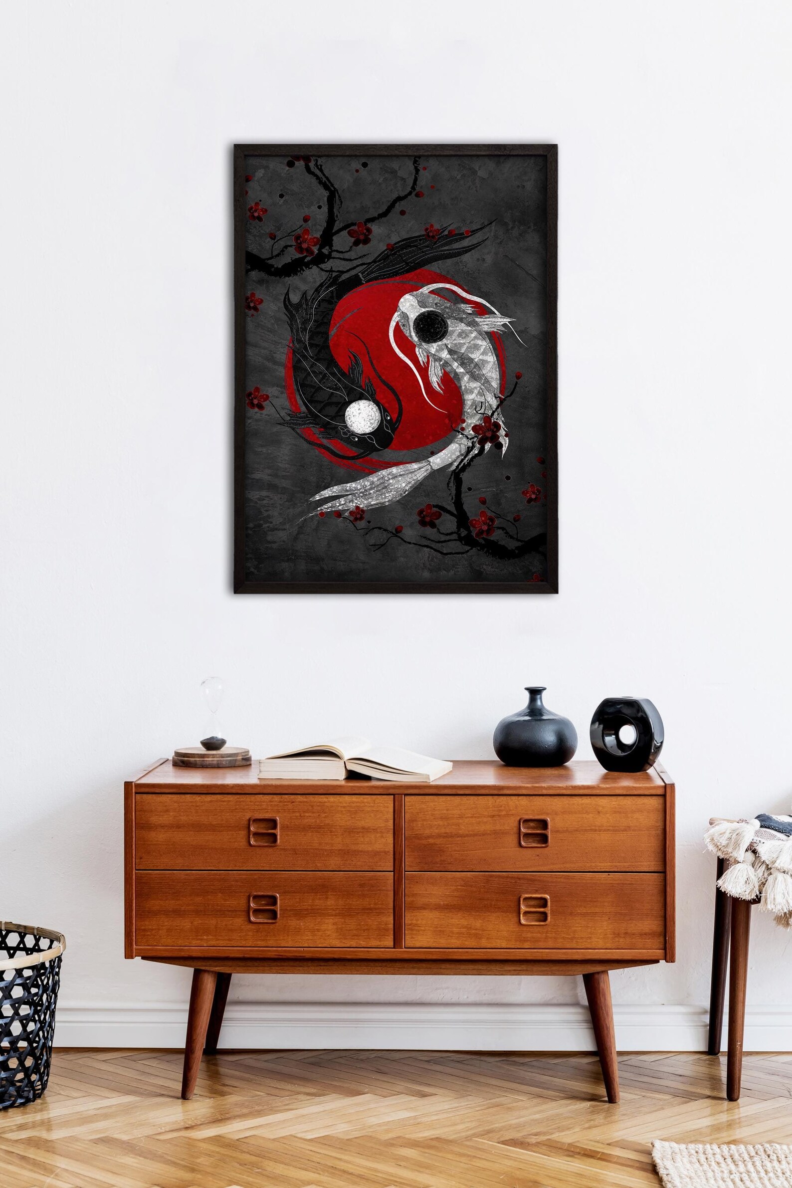 Japanese Koi Fish Art, Yin Yang Zen Wall Art Art, Koi, Huge Canvas Wall ...