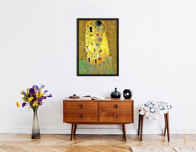 The Kiss by Gustav Klimt Canvas – Romantic Gold Foil Wall Art Print ...