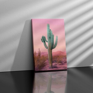 Framed Saguaro Cactus Century Plant Print,Pink Desert Sunset Wall Art,Yucca Agave Western Painting,Vintage Retro Midcentury Modern Decor