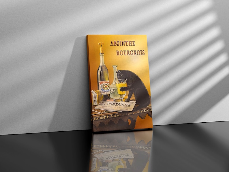 Absinthe Bourgeois-affisch, vintage 1902 fransk katt-alkoholreklam väggkonsttryck bild 1