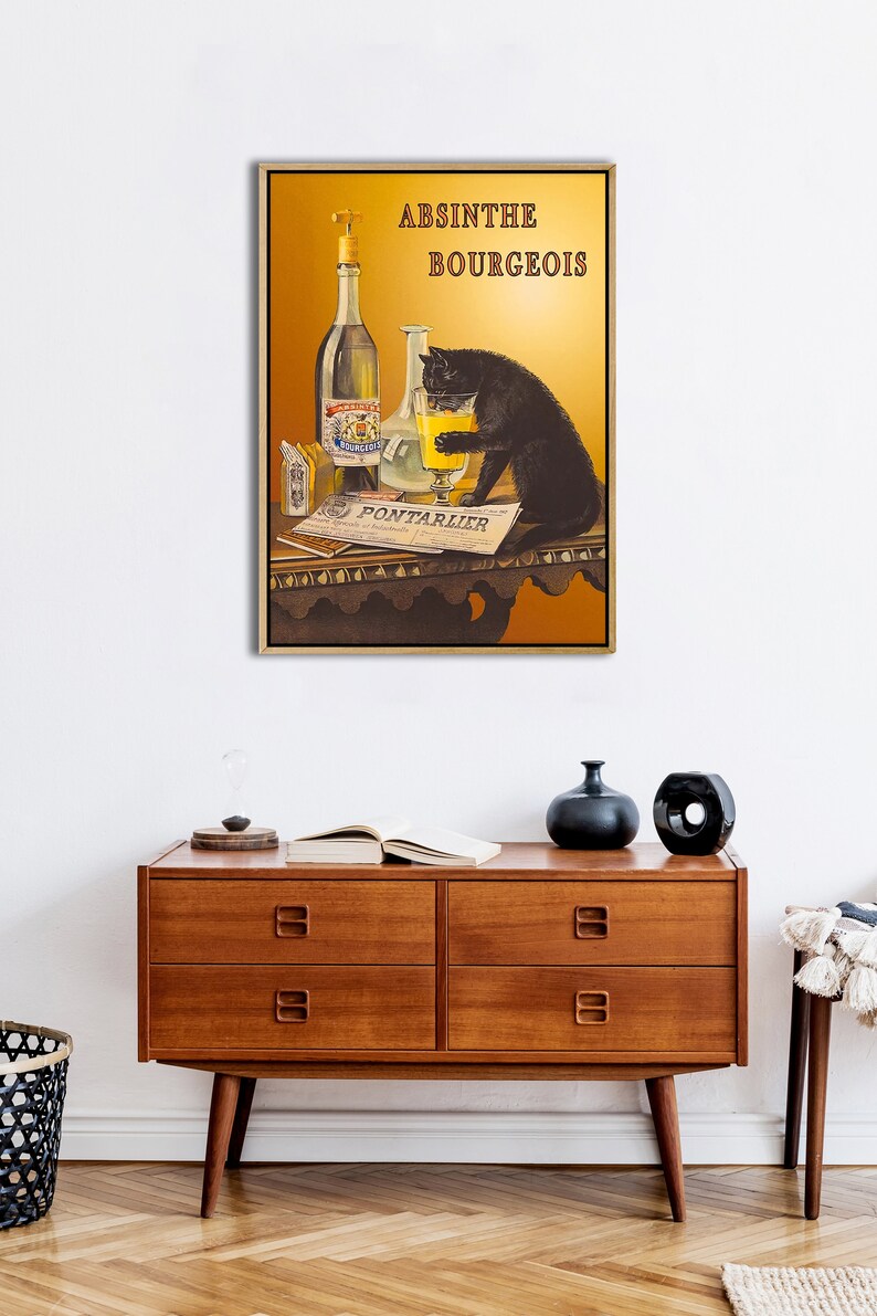 Absinthe Bourgeois-affisch, vintage 1902 fransk katt-alkoholreklam väggkonsttryck bild 3