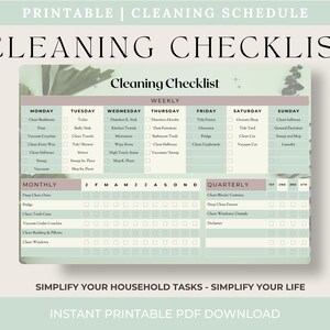 Editable Cleaning Planner, Cleaning Checklist, Schedule, ADHD Cleaning Planner, Household Chores, Digital Download, PDF, Eucalyptus