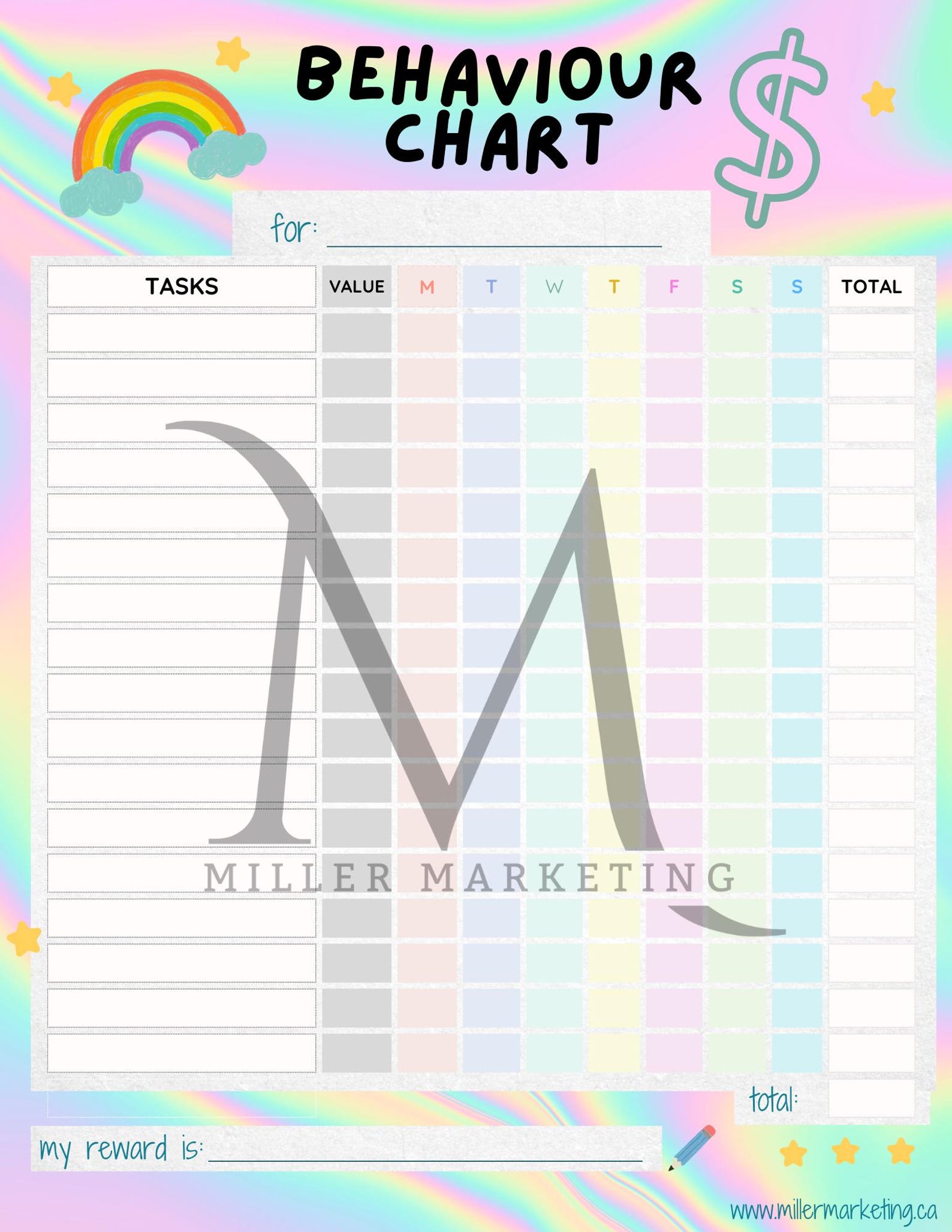 Behaviour Reward Chart for Kids | Good Behavior Tracking | Cute Rainbow ...