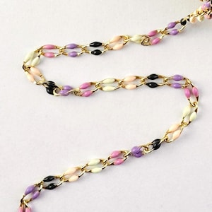 Multi-Color Enamel Chain: 18k Gold Ion Plated Stainless Steel - By the Foot