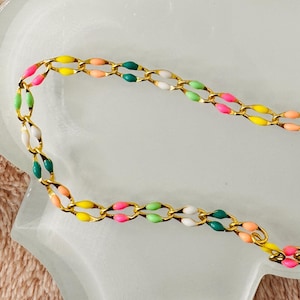 Multi Color Enamel Chain: 18k Gold Plated Stainless Steel, Permanent Jewelry By the Foot