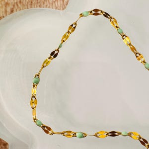 Teal Blue Enamel Chain: 18k Gold Plated Stainless Steel, By the Foot
