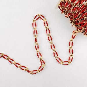 Red Enamel Chain for Permanent Jewelry: 18k Gold Plated Stainless Steel