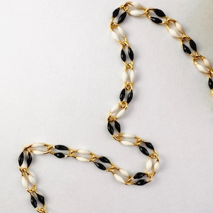 Black & White Enamel Chain: 18k Gold Plated Stainless Steel - By the Foot