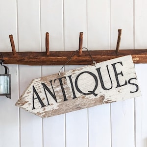 Antique Original Advertising Sign &#39;&#39;Antiques&#39;&#39; from Vermont c.1920&#39;s New England Antique Store Country home decor RARE