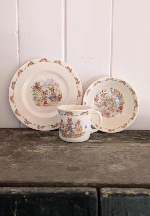 Piece Set Bunnykins Plate Bowl And Cup Set Vintage Royal Doulton
