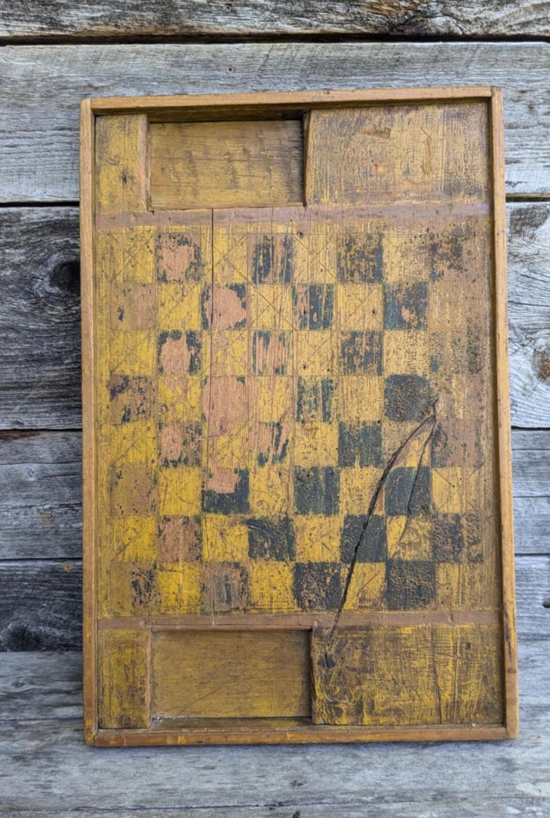Rare Yelow Antique Checkerboard, 1800s Folk Art, Gameboard, Original ...