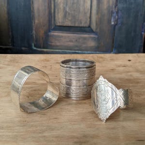 Antique early 20th century Sterling Silver Napkin Rings set of 3 mix and match Hallmarked Victorian home decor