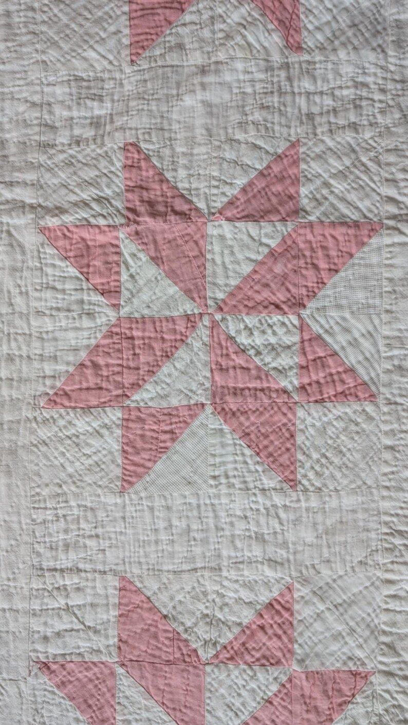 Antique Quebec, Canada 1920's Hand-quilted Star Pattern White and Pink ...