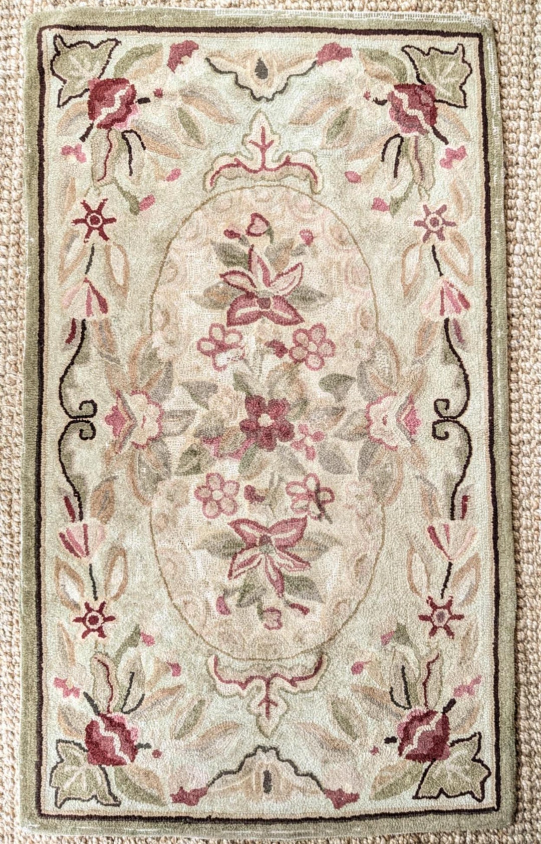 Hand Looped Rugs Antique Early 20th Century Hand Hooked Rug Floral Aubusson Style Cotton ...