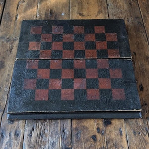 Antique 19th century folding boxwood portable Checkerboard RARE Old Gameboard
