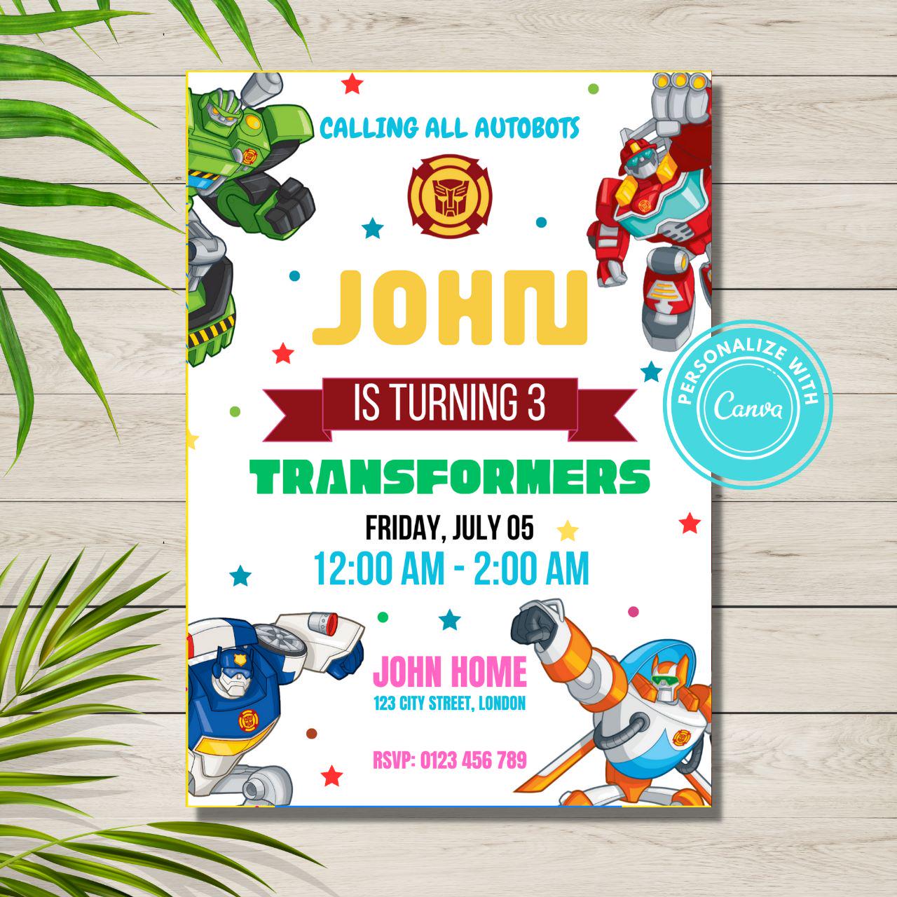 Editable Rescue Bots Invitation, Autobots Boy Birthday Invitation ...