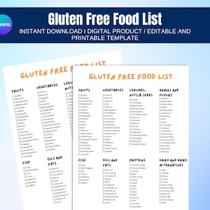 Glutenvrije voedsellijst, Glutenvrije producten, Glutengevoeligheid, Glutenvrije maaltijdplanner, Sjabloon glutenvrij dieet