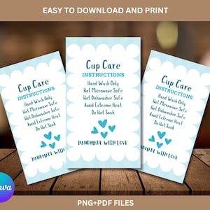 Tumbler Cup Care Instructions, Washing Instruction, Ready to Print, Editable Cup Care Card Template
