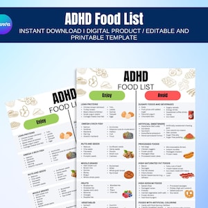 ADHD Food List, ADHD Diet Plan Chart, ADHD Meal Planner, Foods to Reduce Symptoms of Attention Deficit Order