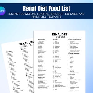 Renal Diet Food List, Renal Diet Food Guide, Kidney Friendly Renal Diet, Food Chart for Kidney Disease