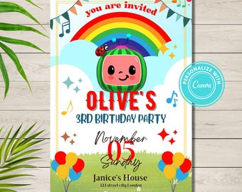 Kids Birthday Invitation, Baby kids Invite, First Birthday Invitation, Watermelon invitationwaterwat